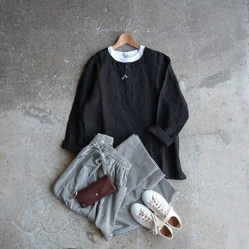 画像3: orslow / UNISEX PULLOVER Linen "BLACK"