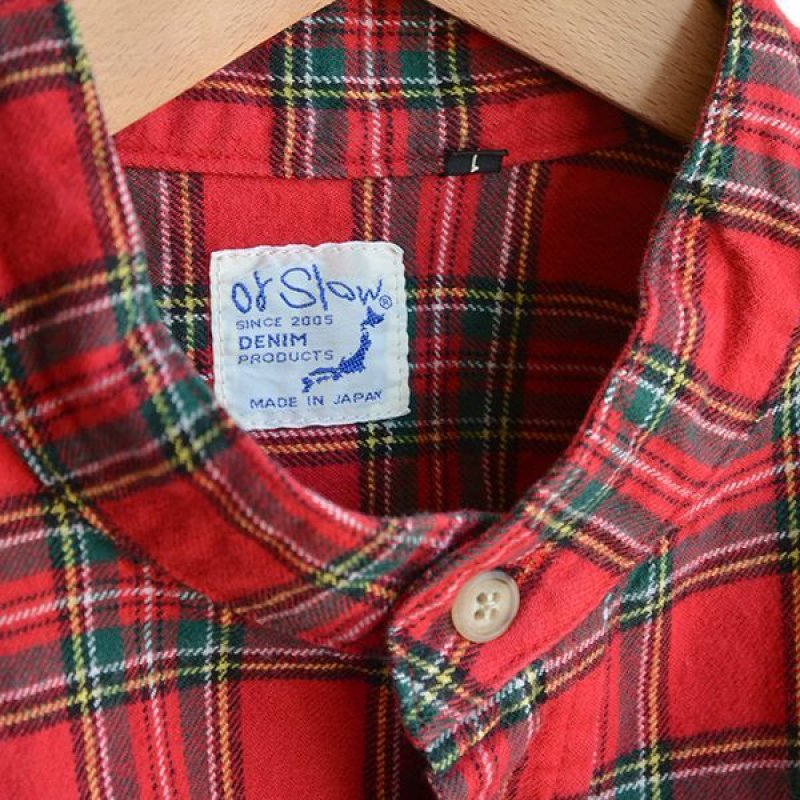 画像1: orslow / Stand Collar Long Shirt RedCheck
