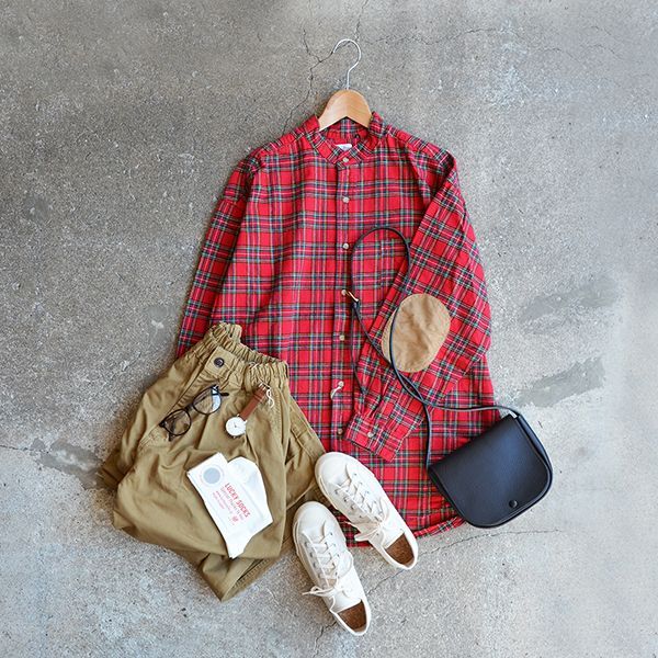 画像: orslow / Stand Collar Long Shirt RedCheck