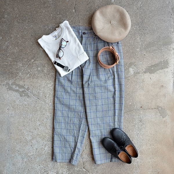 画像: HARVESTY / CHECK-PATTERN EGG TUCKED PANTS